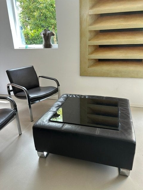 Design Poef XL met tafelblad van rookglas, Ophalen, Overige materialen, Gebruikt, Vierkant