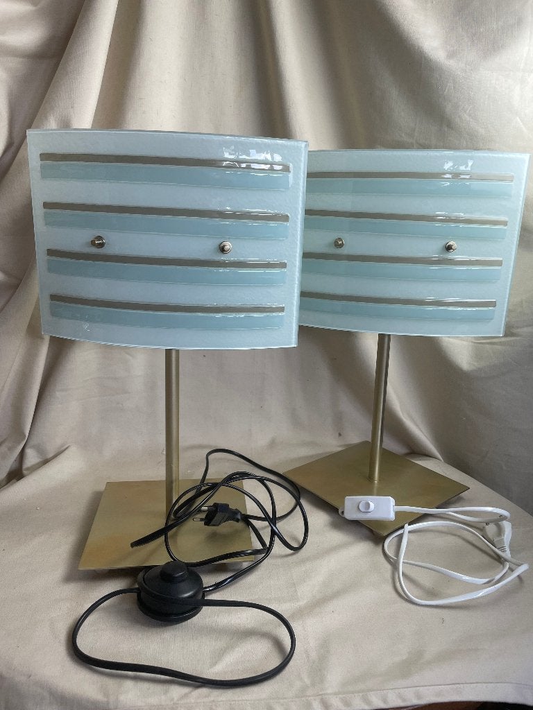 2 tafellampen Massive met glazen kap jaren 80-90, Gebruikt, Overige merken, Meerkleurig, 45 cm
