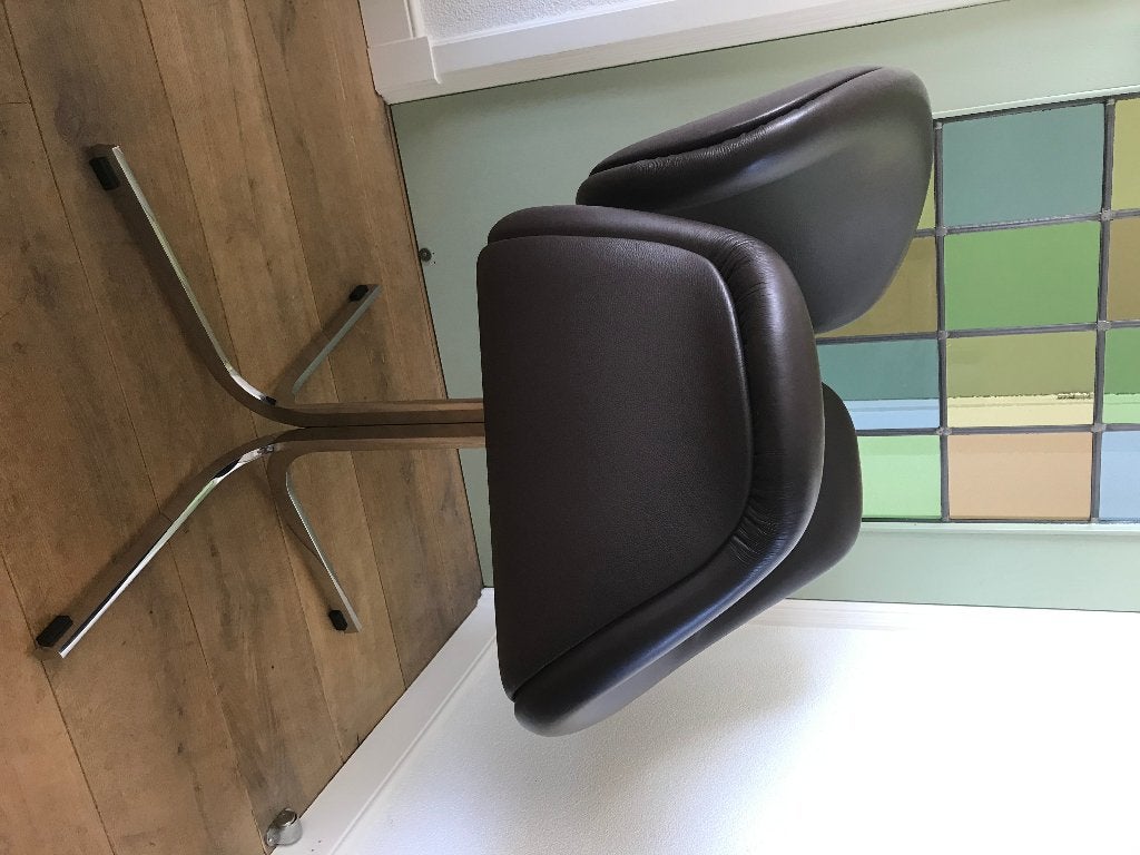 IZGS Artifort Little Tulip tulp C design stoel bruin leer, Huis en Inrichting, Bruin, Leer, Ophalen of Verzenden, Zo goed als nieuw