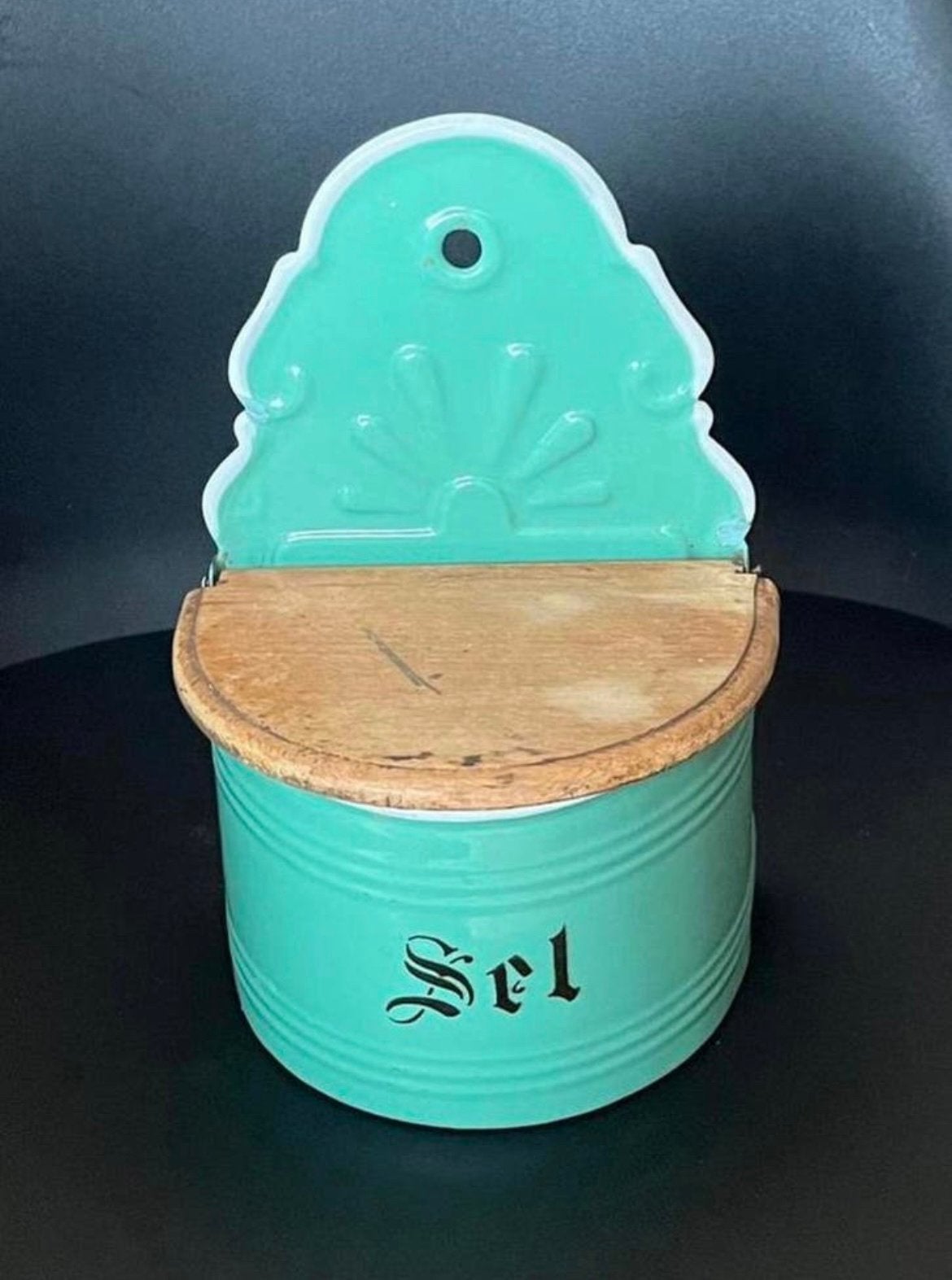 EMAILLE GROENE VINTAGE ZOUTPOT, Verzenden