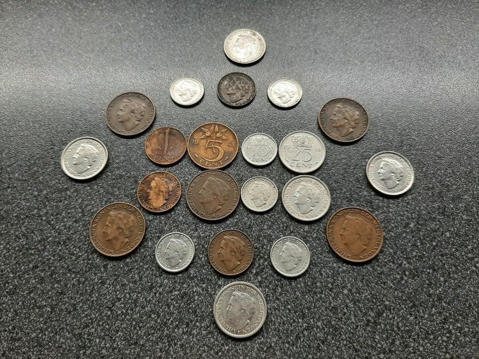 Wilhelmina   - kleingeld   1948  / bieden vanaf   2,00  euro, Ophalen of Verzenden, Koningin Wilhelmina, 25 cent