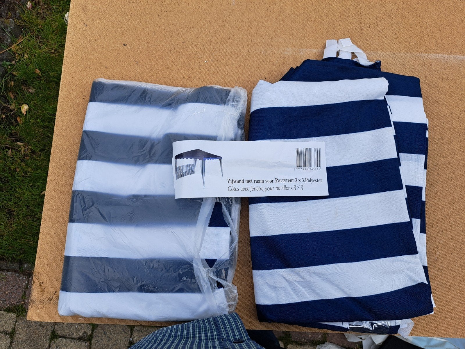 2 zijwanden blauw/wit met raam voor partytent 3x3, Caravans en Kamperen, Camper-accessoires, Ophalen