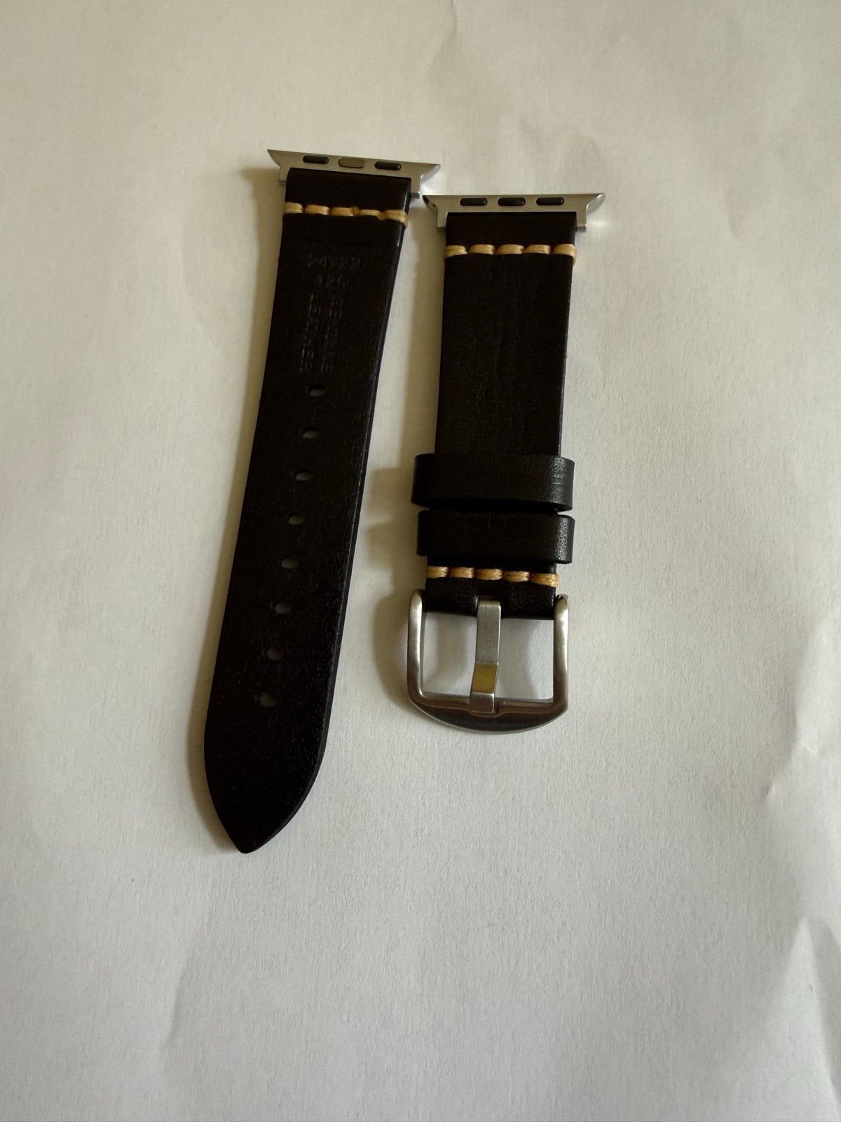 Leren horlogebandje voor Apple Watch 42-44mm - Zwart, Ophalen of Verzenden, Nieuw, Zwart