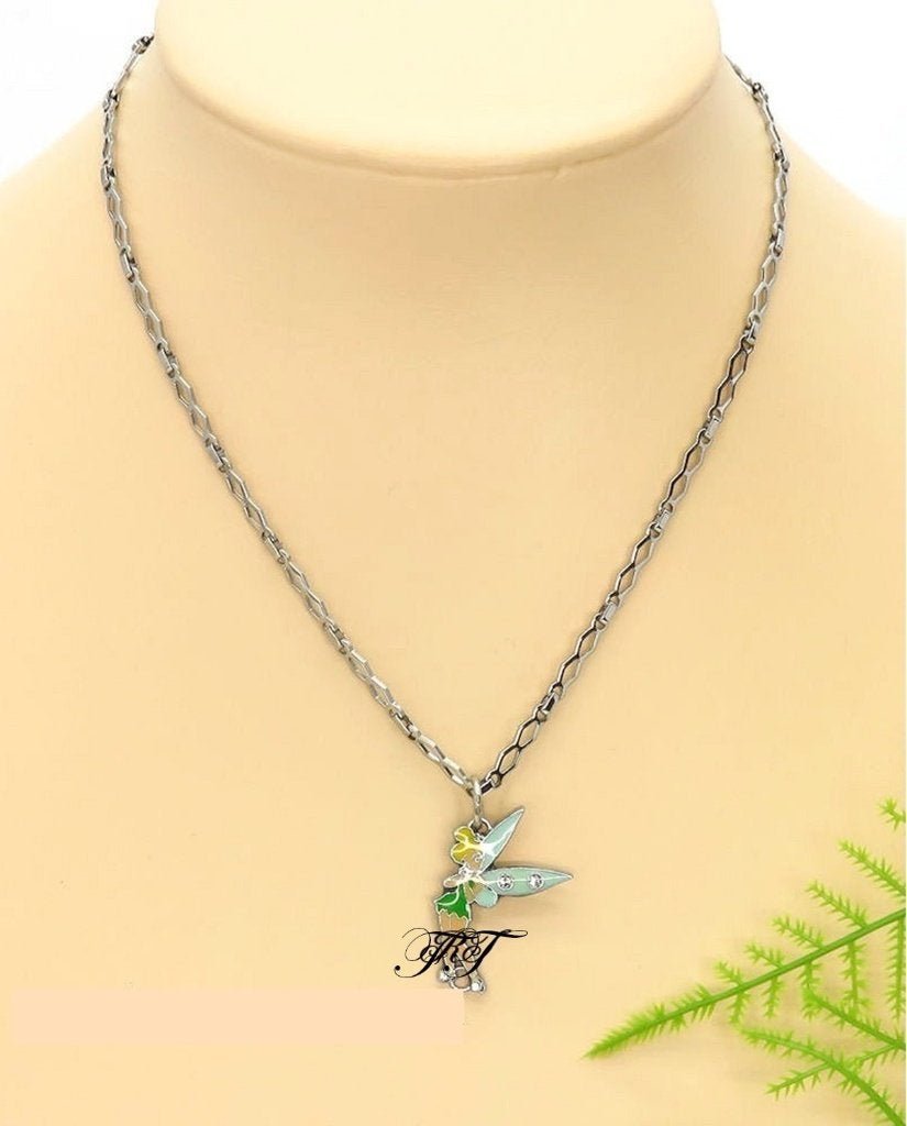Halsketting met Disney Tinkelbell pendant., Sieraden, Tassen en Uiterlijk, Kettingen, Nieuw, Overige materialen, Zilver, Met hanger