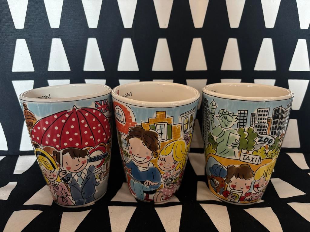 Blond Amsterdam mokken New York, London, Amsterdam, Huis en Inrichting, Keuken | Servies, Zo goed als nieuw, Kop(pen) en/of Schotel(s)