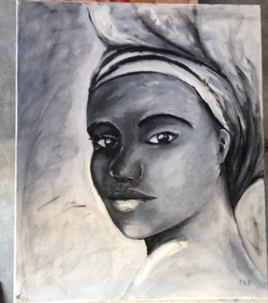 Afrikaanse  vrouw olieverf, Ophalen, Figuren, Handgeschilderd, Olieverf