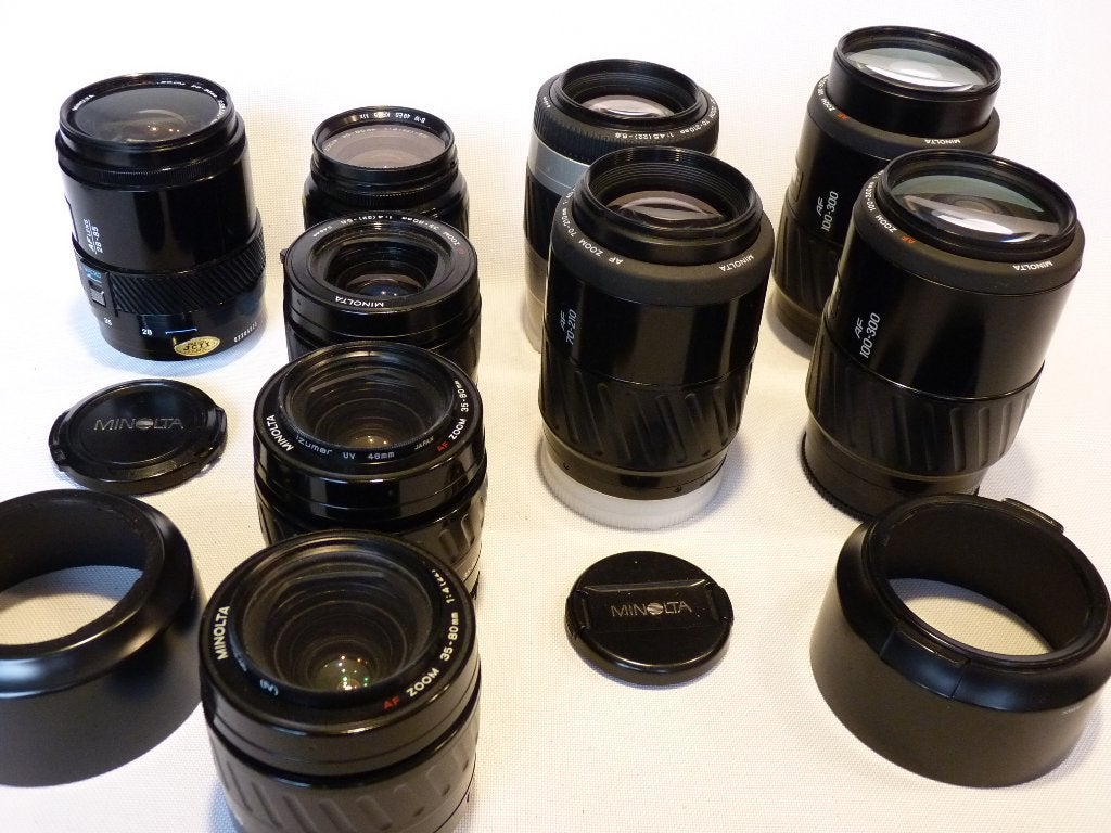 11x Minolta AF lenzen: 28-85,35-80,70-210,100-300,75-300,20-, Autofocus, Zo goed als nieuw, 100 mm, Telelens