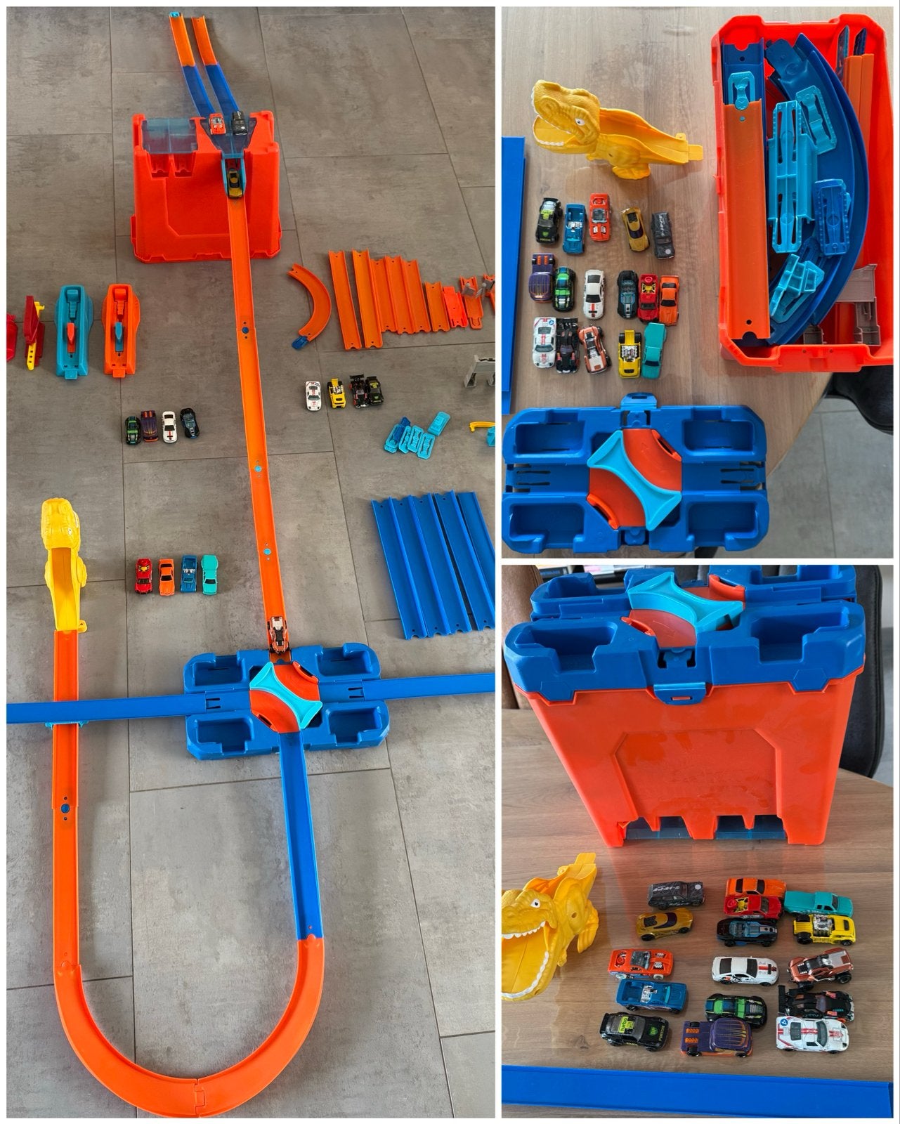 Hot Wheels Track Builder Stuntset met 16 auto's en dino, Ophalen of Verzenden, Gebruikt
