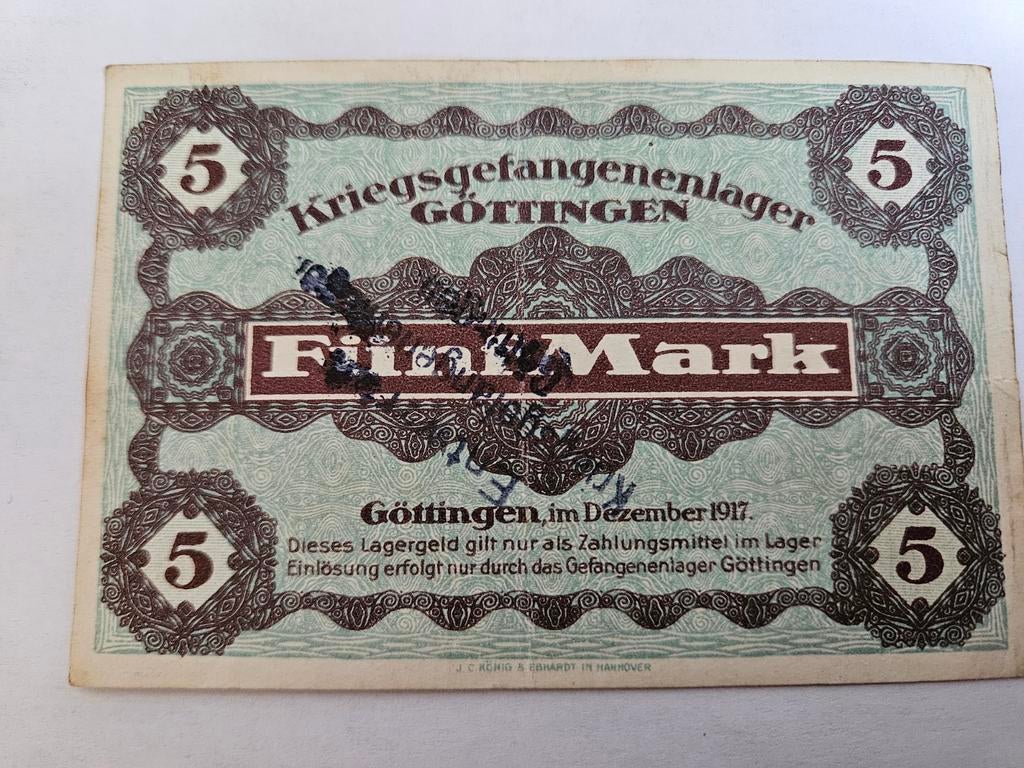 5 Mark Kriegsgefangenenlager Göttingen 1917, Postzegels en Munten, Bankbiljetten | Europa | Niet-Eurobiljetten, Verzenden, Duitsland
