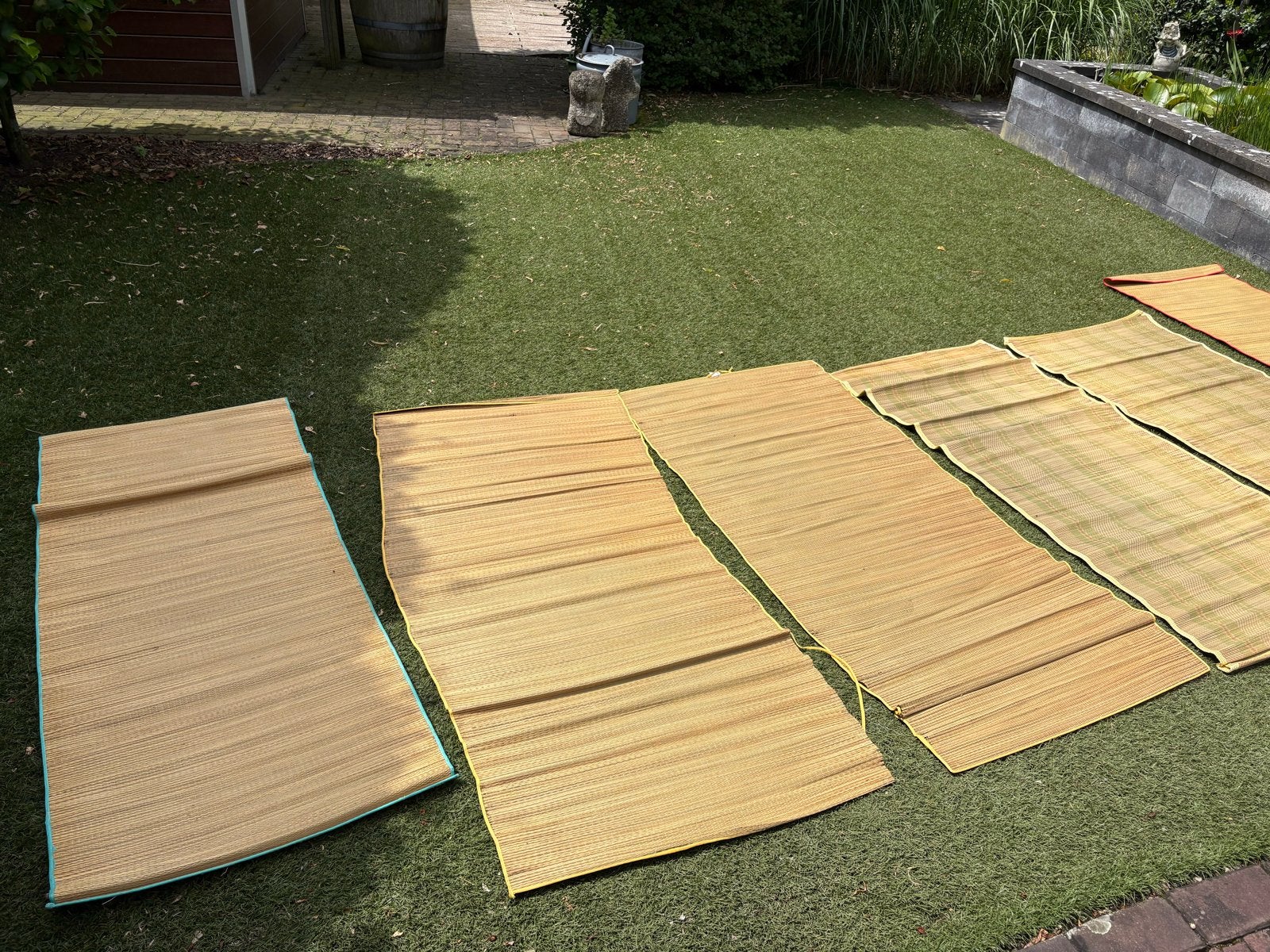 Set van 6 rieten strandmatten / picknickmatten, Ophalen of Verzenden, Gebruikt, 1-persoons