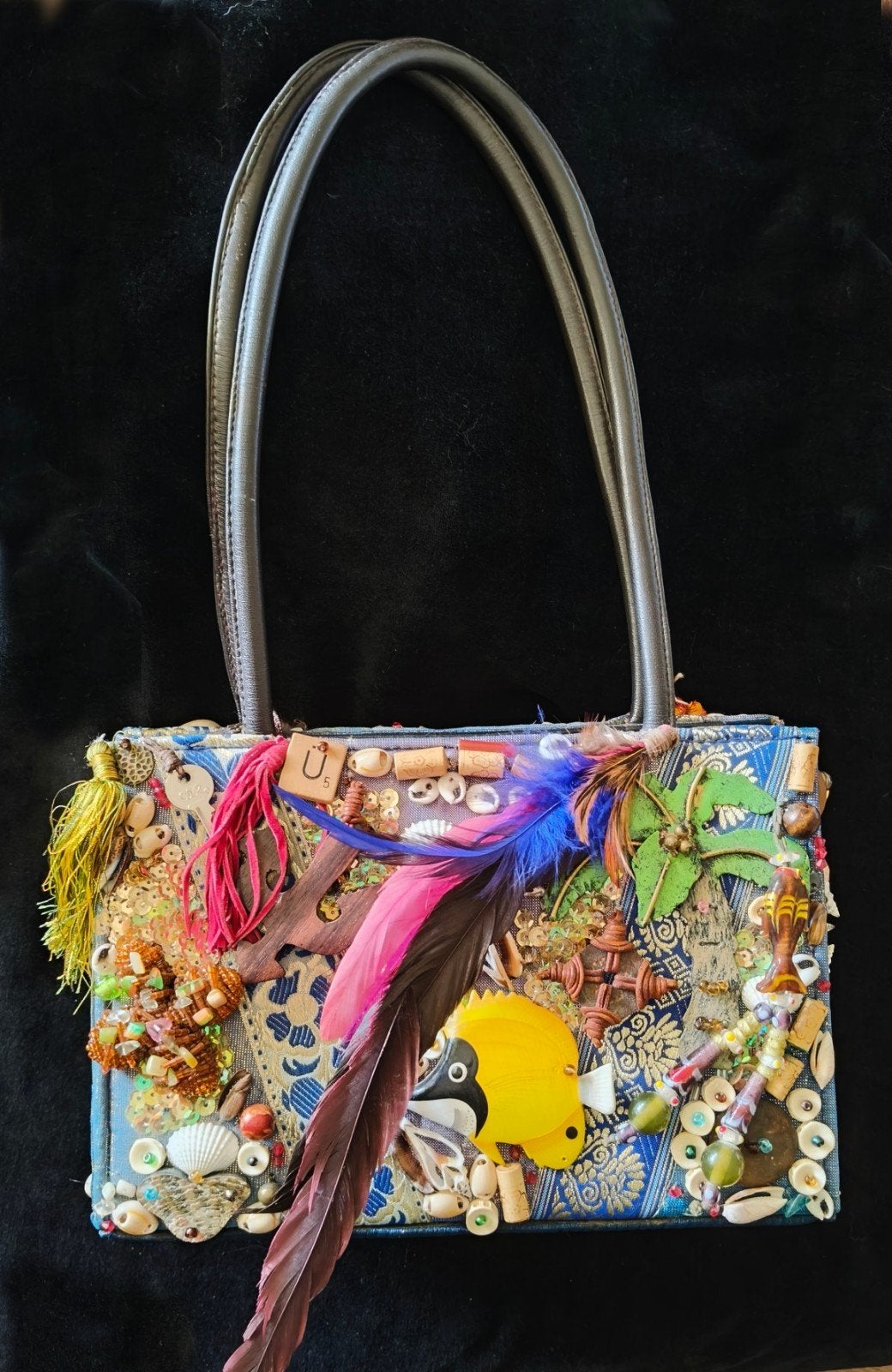 Vintage Unieke Handgemaakte Tas vervaardigd in Italy, Ophalen of Verzenden, Zo goed als nieuw, Blauw