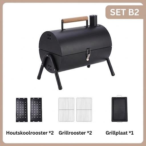 Draagbare Houtskool BBQ - Mini Tafelbarbecue met Deksel, Tuin en Terras, Ophalen of Verzenden, Zo goed als nieuw, Met accessoires