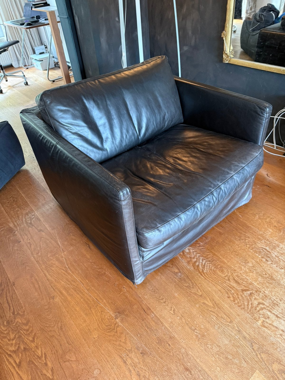 Linteloo love seat leer zwart, Ophalen, Gebruikt, 100 tot 125 cm, Tweepersoons