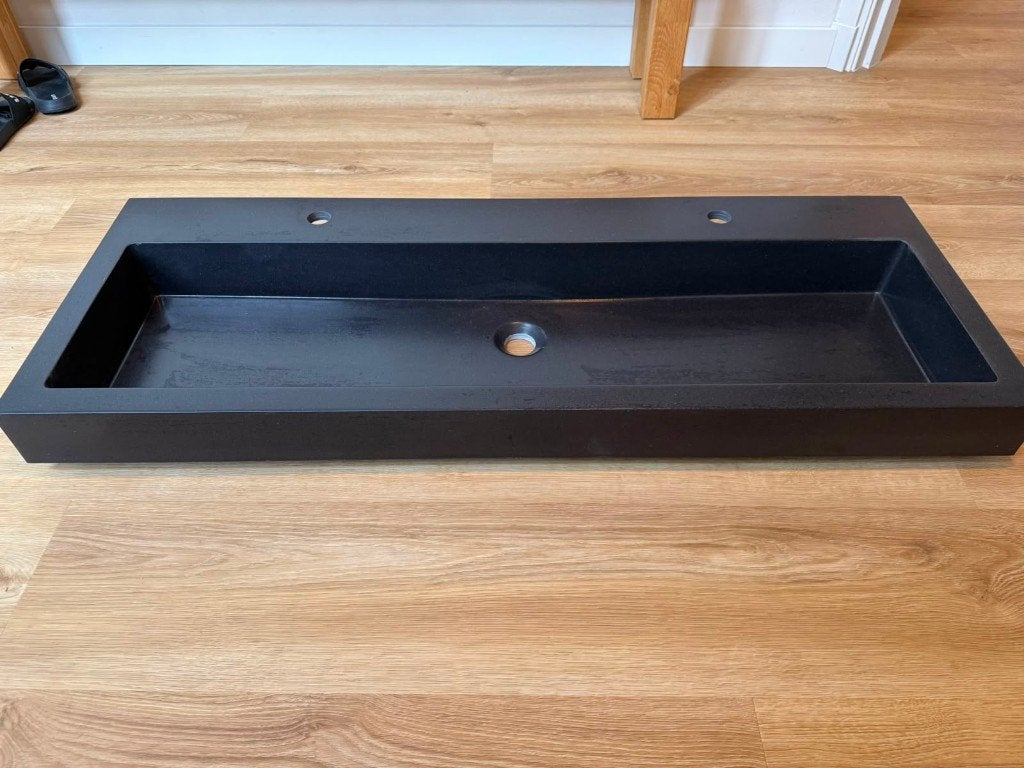 Zwarte Mineraalstenen wastafel 120x45 cm | dubbele kraan, Ophalen, 100 tot 150 cm, Zo goed als nieuw, Minder dan 100 cm