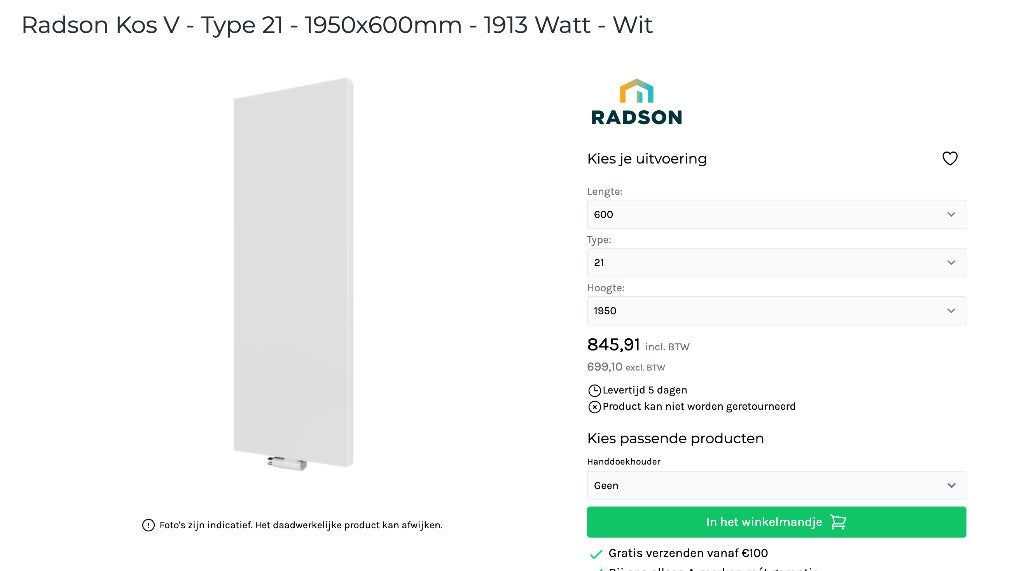 Radson Kos V Type 21 Radiator - 1950x600mm - 1913 Watt, Doe-het-zelf en Verbouw, Ophalen, Radiator, Nieuw, 60 tot 150 cm