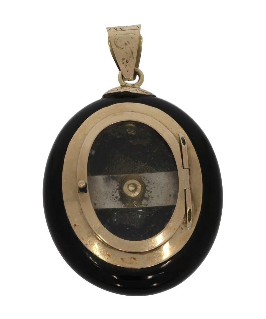 Onyx edelsteen 14k gouden bloemen mand ketting hanger antiek, Verzenden, Goud, Hanger, Met edelsteen