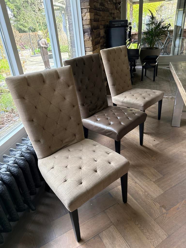 60 euro!! 6 KUKA eetkamerstoelen, 4 stof, 2 leer, Ophalen, Gebruikt, Bruin, Stof