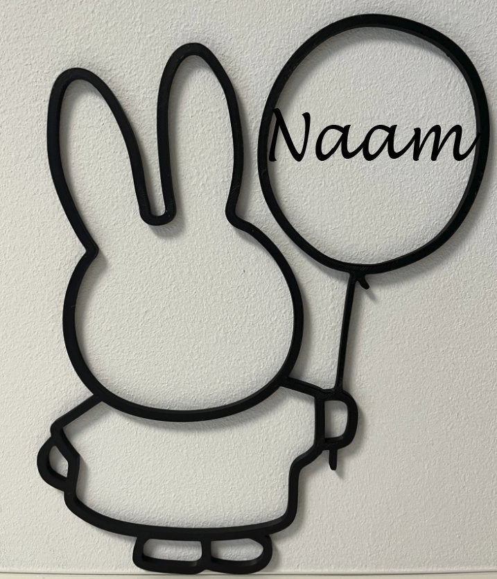 Gepersonaliseerde Nijntje met Ballon Wanddecoratie, Zwart, Ophalen of Verzenden, Kunststof, Modern