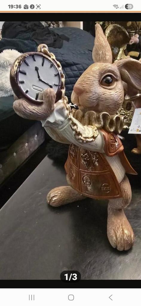 Decoratief Konijn met Klok - Alice in Wonderland Stijl, Nieuw, Kunststof, Ophalen of Verzenden, Klassiek