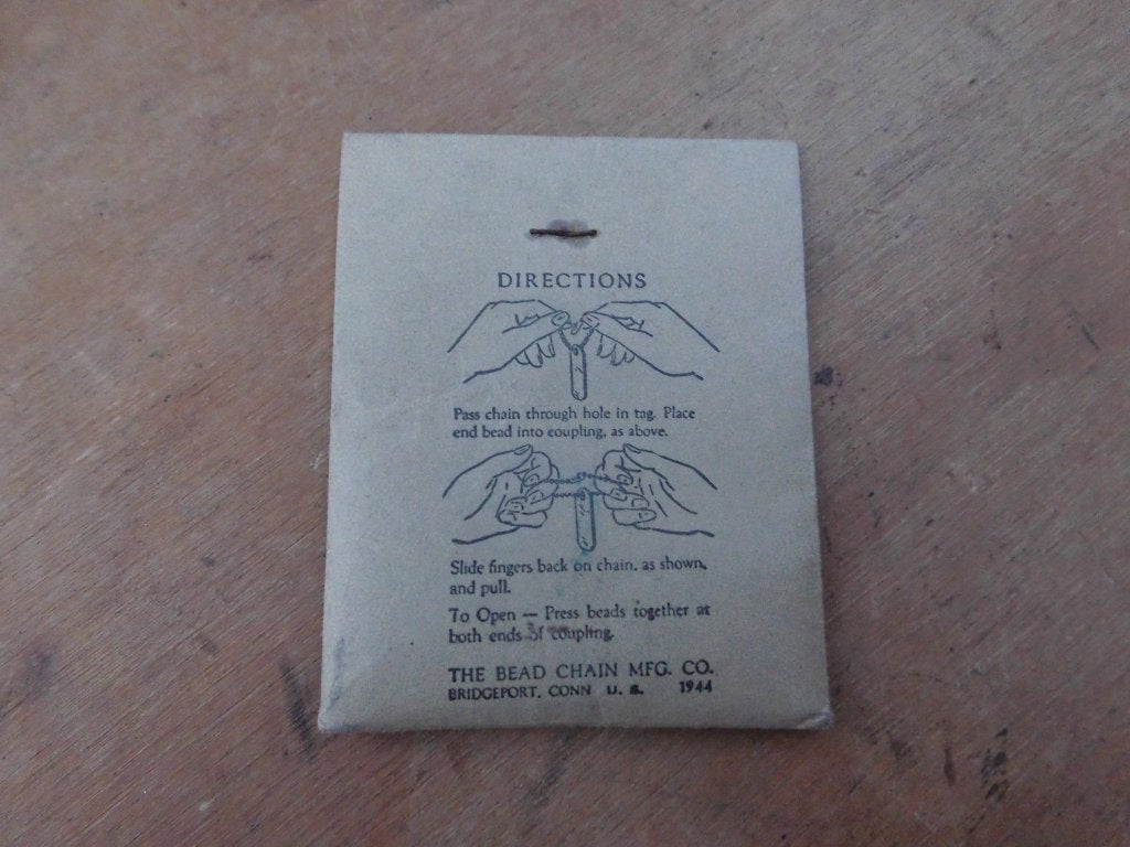 = US Dogtag Chain Necklace 1944 Dated Naamplaatje Kettingkje, Ophalen of Verzenden, Amerika
