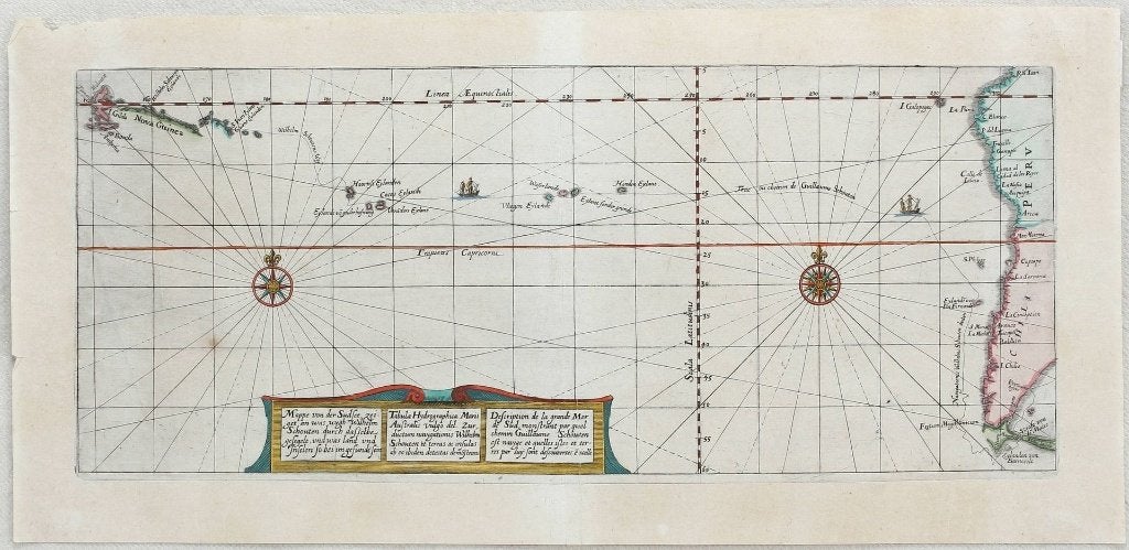 Zeldzame originele kaart van Willem Schouten – ca. 1619, Antiek en Kunst, Ophalen of Verzenden
