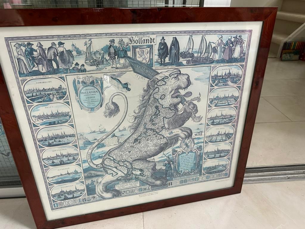 Ingelijste vintage landkaart Graafschap Holland (Visscher), Ophalen, Voor 1800, Nederland, Landkaart