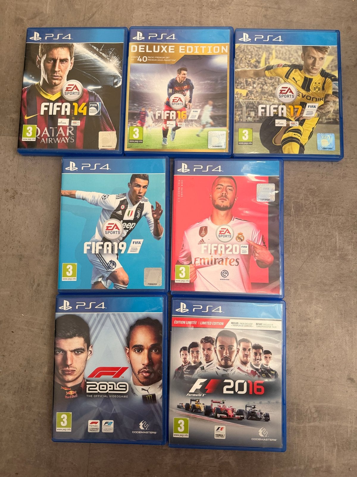 PS4 Spellen: FIFA (14, 16, 17, 19, 20) en F1 (2016, 2019), Gebruikt, Eén computer, Ophalen of Verzenden, Sport