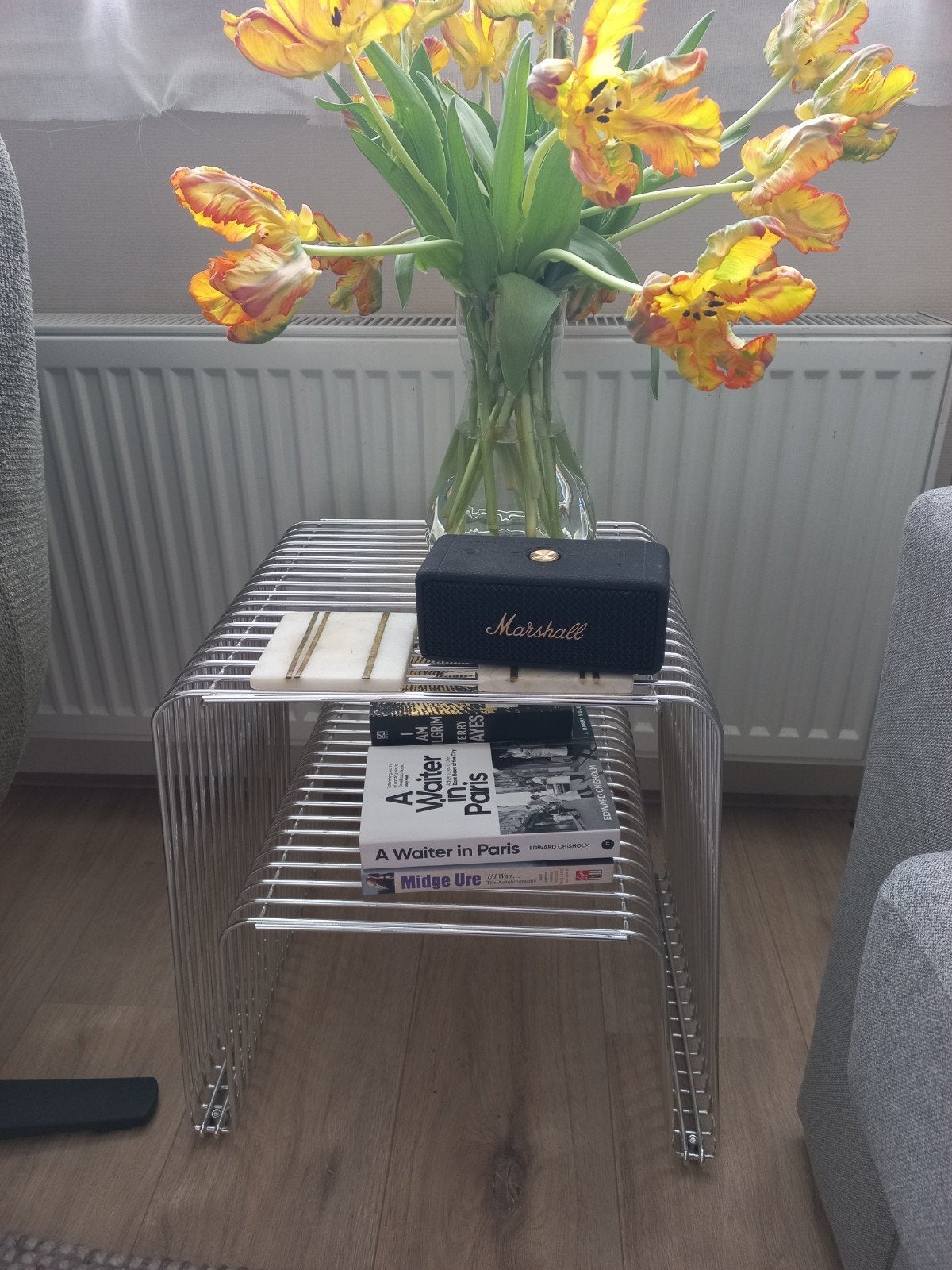 Bijzettafel materiaal staal, kleur chroom, Huis en Inrichting, Tafels | Bijzettafels, Ophalen, Minder dan 45 cm, Minder dan 55 cm