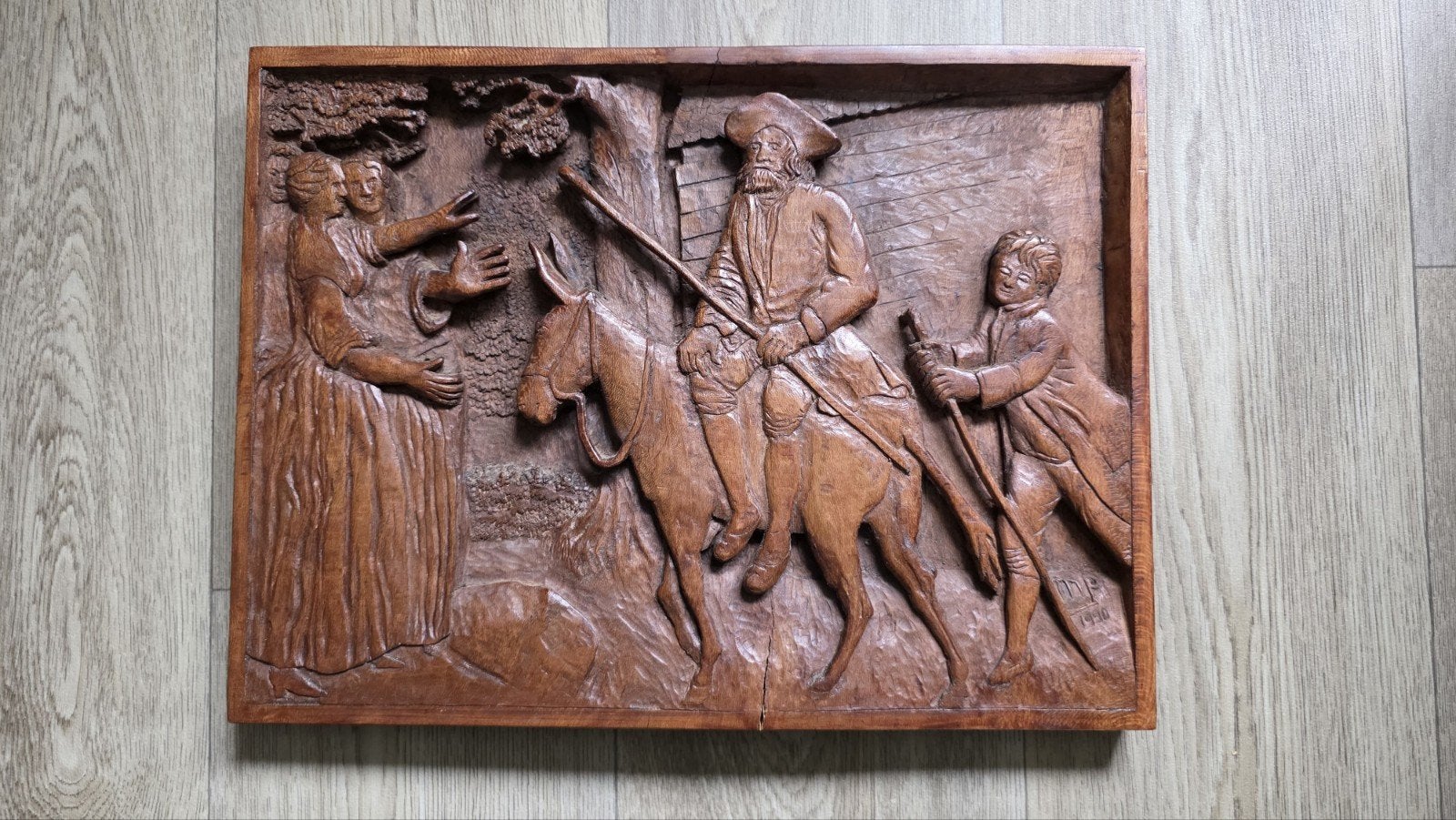 Houten wanddecoratie: Don Quichot en Sancho Panza, Houtsnijwerk, Ophalen of Verzenden, 20 - 50 cm, Hout