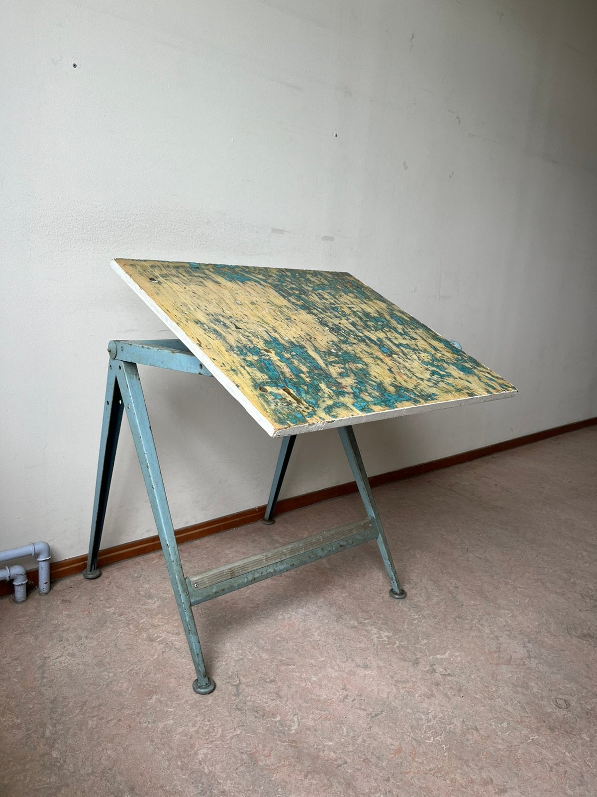 Vintage industriële tekentafel verstelbaar, Ophalen, In hoogte verstelbaar, Gebruikt