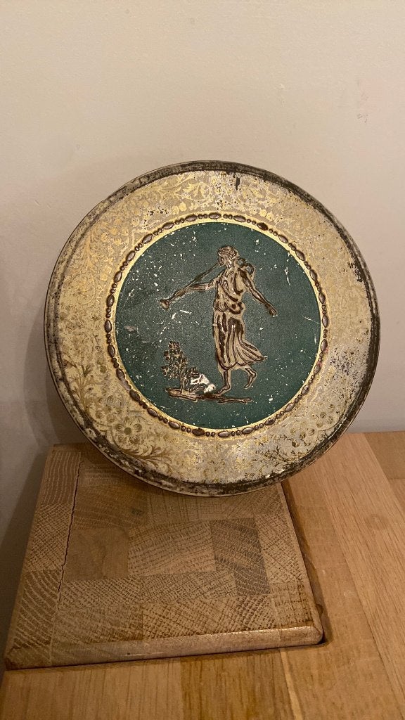 Oud rond Albert Heijn koekjesblik 15cm doorsnee, 5 cm hoog, Ophalen of Verzenden, Gebruikt, Overige