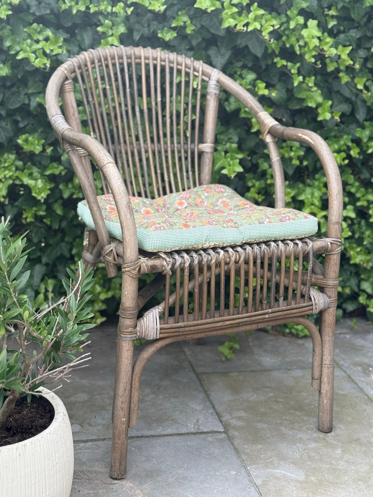 4 Rotan tuinstoelen met armleuning - Vintage, Ophalen, Gebruikt, Bruin, Riet of Rotan