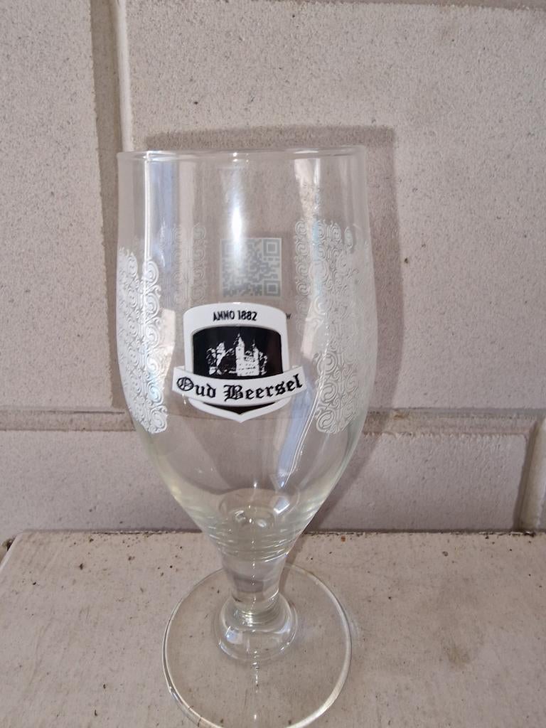 Set van 6 Oud Beersel bierglazen, Ophalen of Verzenden, Zo goed als nieuw, Bierglas