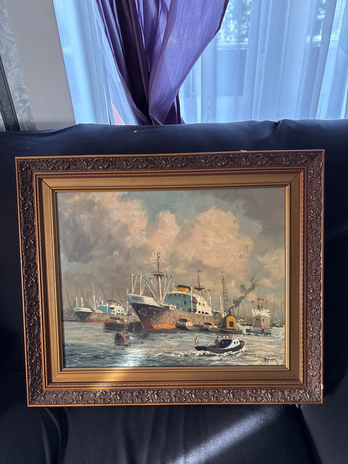 Maritiem schilderij van Bongers, olieverf op doek, Antiek en Kunst, Maritiem / water, Doek, Realistisch, Ophalen of Verzenden