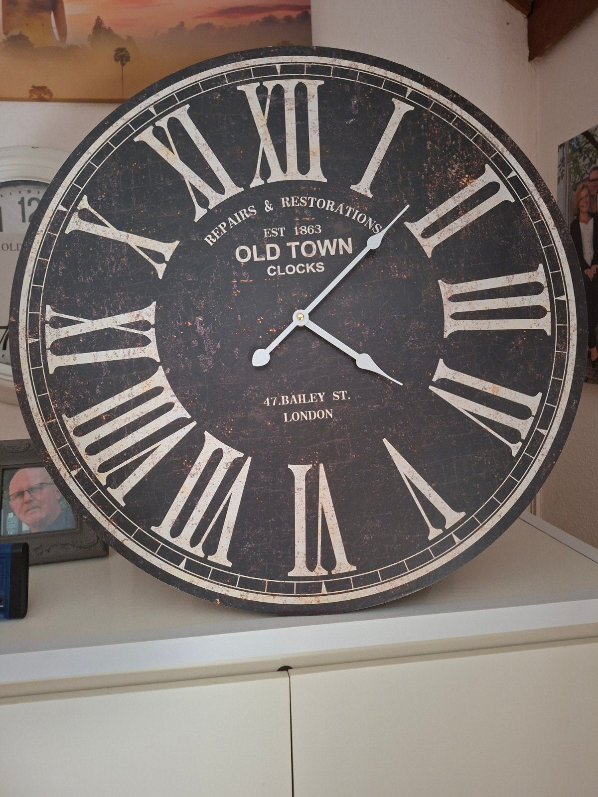 Grote industrieele klok Old Town 60 cm doorsnee, izgst werkt, Ophalen, Zo goed als nieuw, Wandklok