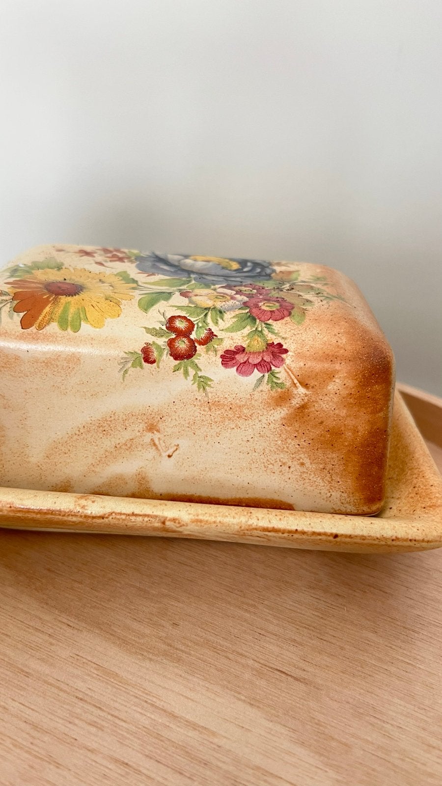 Vintage botervloot met bloemmotief, Ophalen of Verzenden