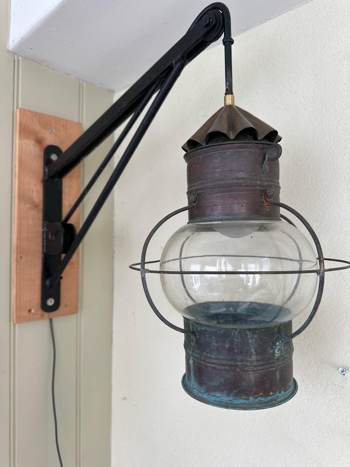 Antieke koperen scheepslamp wandlamp, Antiek en Kunst, Ophalen