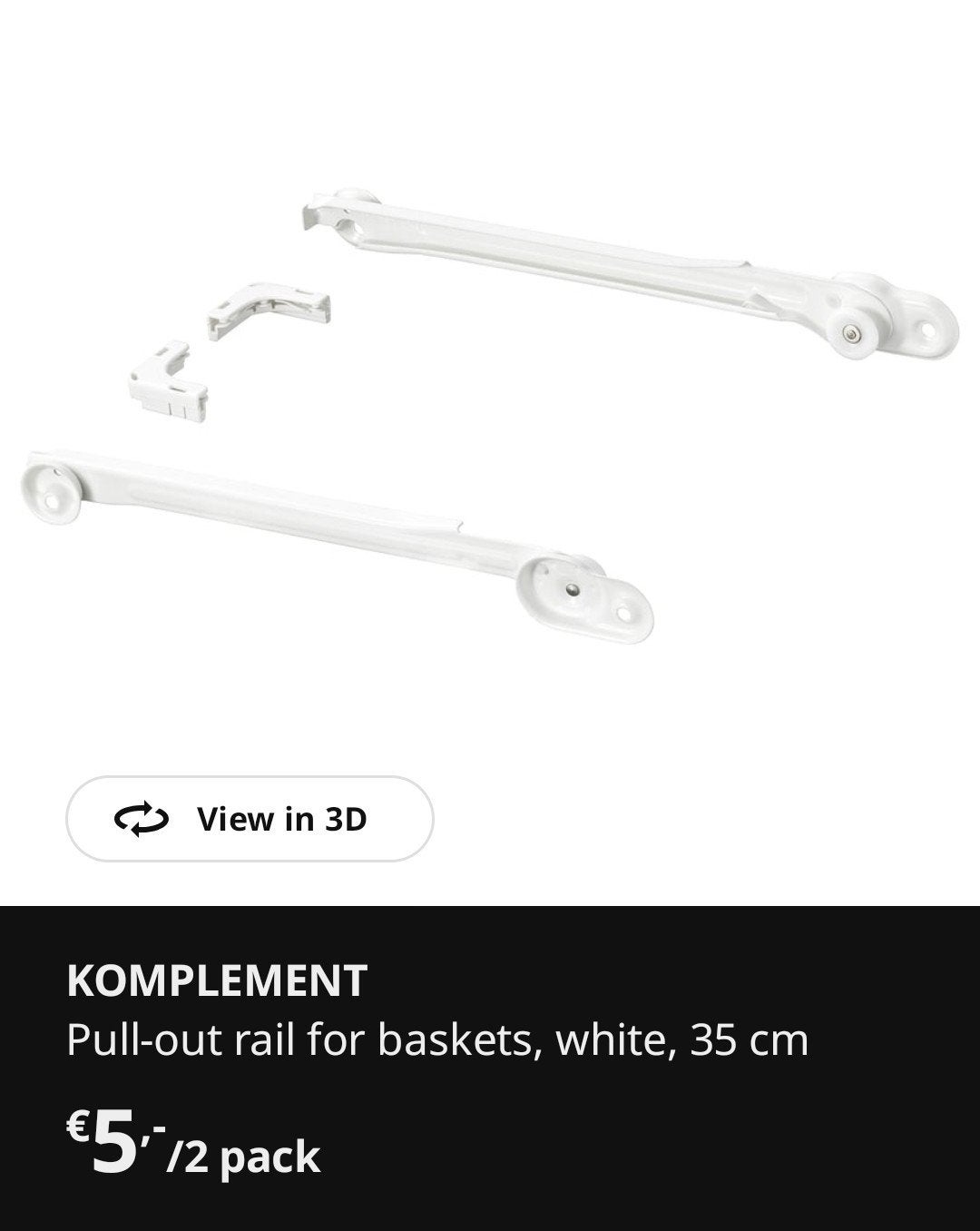 IKEA KOMPLEMENT Uittrekbare rail voor manden, wit, 35 cm, Ophalen of Verzenden, Zo goed als nieuw
