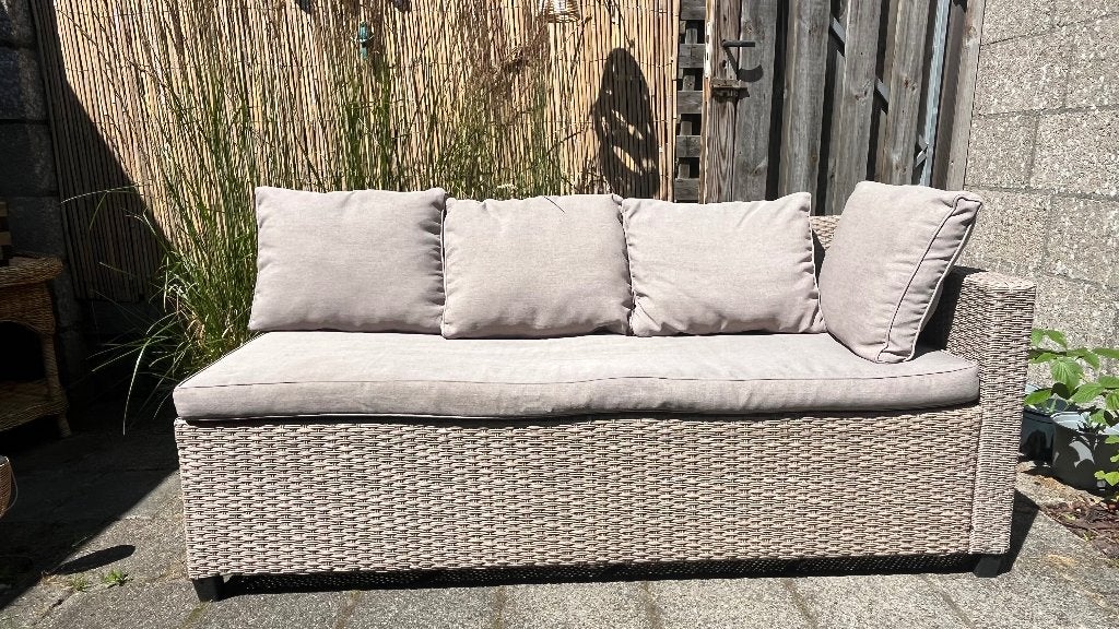 Loungebank tuinbank poly rattan beige, Tuin en Terras, Tuinbanken, Ophalen, Gebruikt, Kunststof