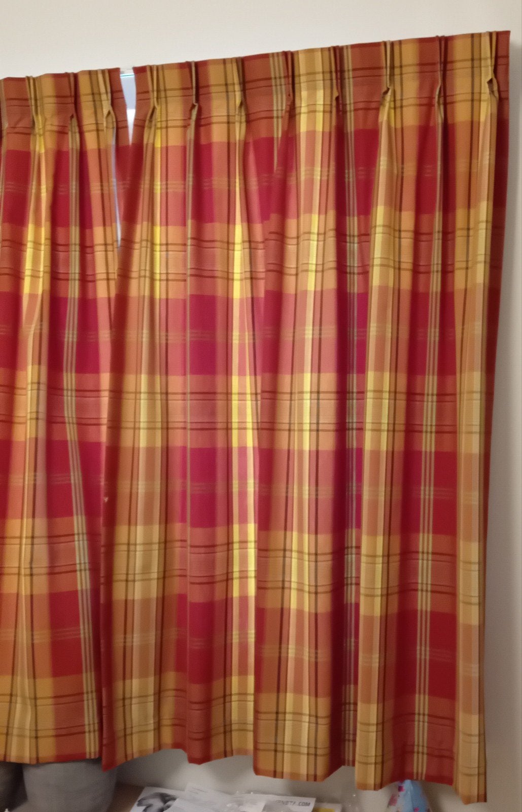 overgordijnen   geruit     geel/oranje   retro, Ophalen, 147 cm, Geel, Met haken