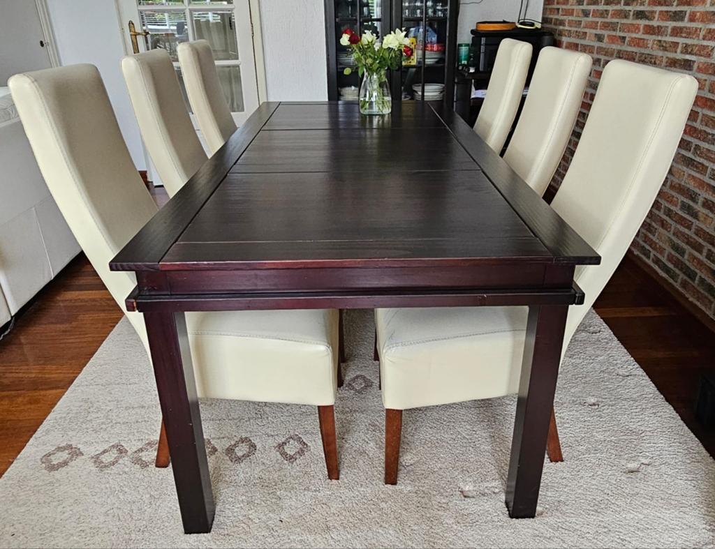 Grote eettafel met 6 stoelen, Ophalen, Gebruikt, Koloniaal, 50 tot 100 cm