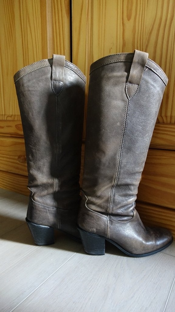 bruine echt leren laarzen, Kleding | Dames, Schoenen, Hoge laarzen, Bruin, Verzenden, Gedragen