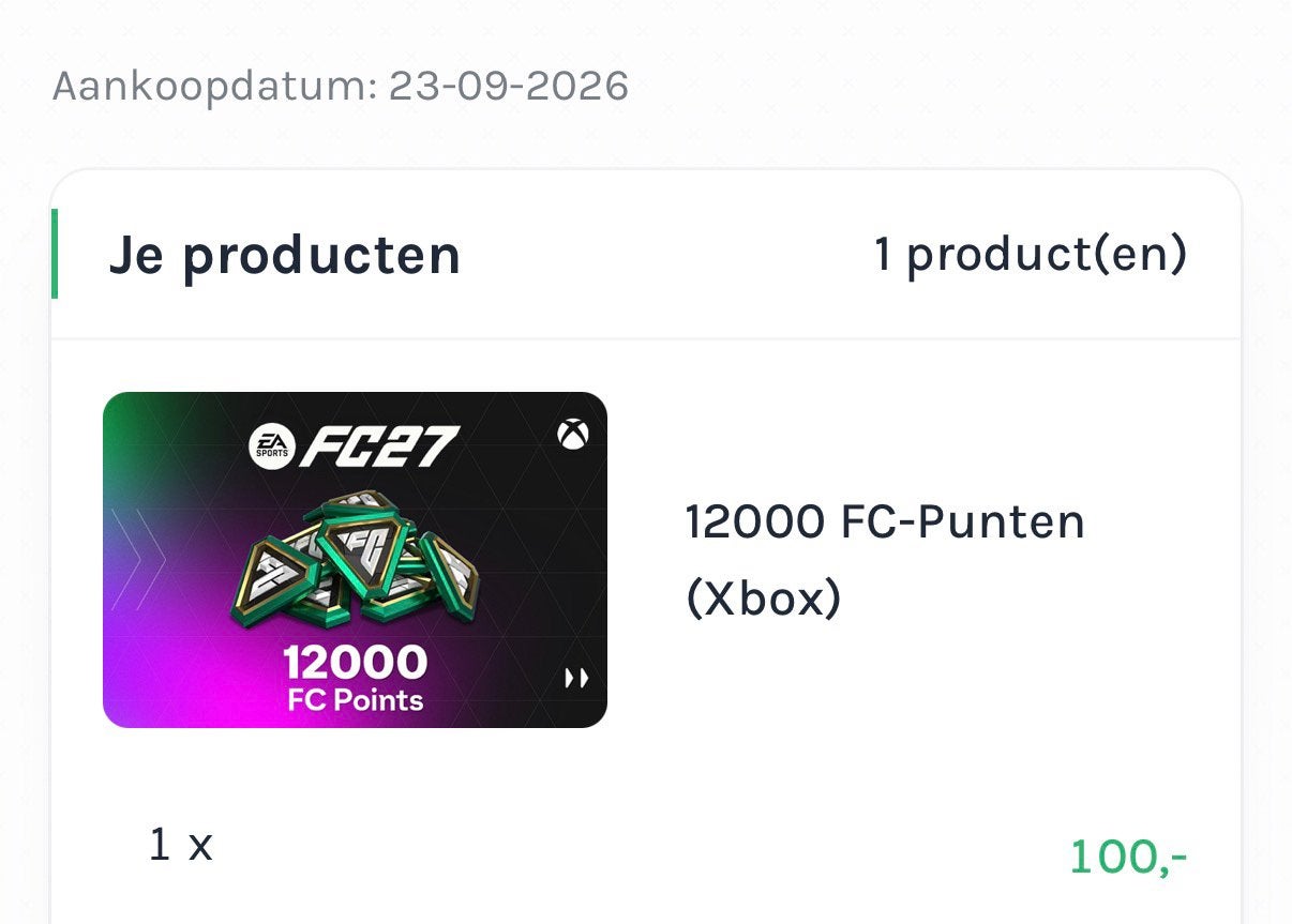 12.000 fifa punten TWV €100, Tickets en Kaartjes, Eén persoon, Cadeaubon