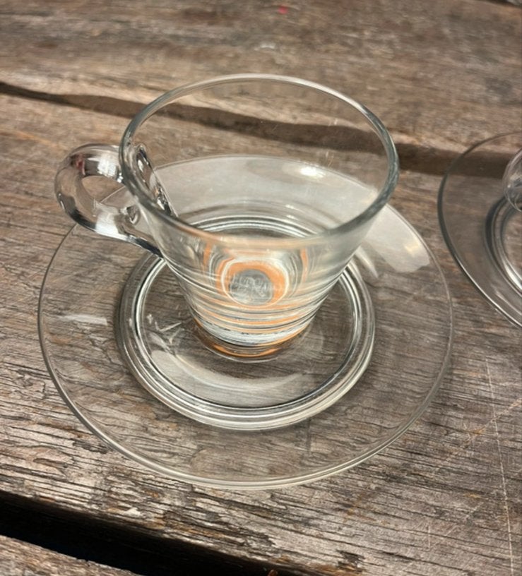 Lavazza Mio Espresso Kopjes met Schotels - Set van 4, Gebruikt, Overige merken, Ophalen of Verzenden, Glas