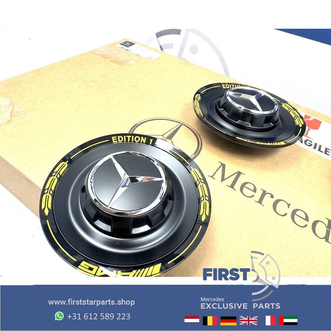 EDITION 1 AMG NAAFKAPPEN SET 4 ZWART GEEL W253 C253 GLC63 GL, Gebruikt, -, -, Ophalen of Verzenden