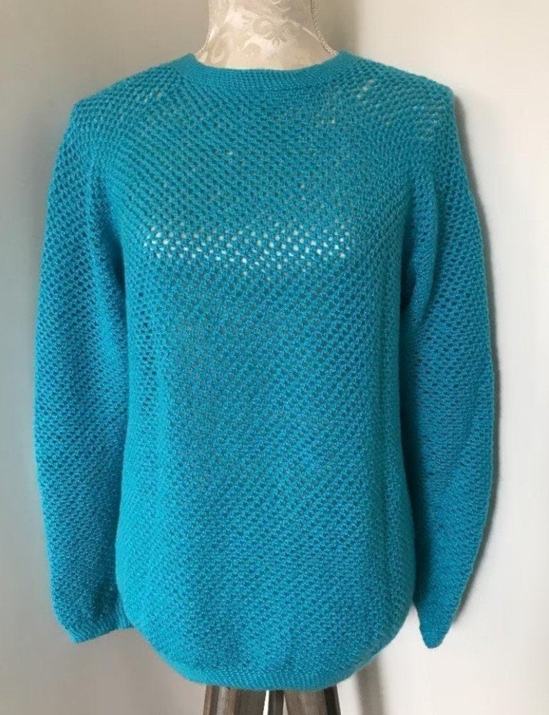 Handgehaakte Turquoise Trui, Kleding | Dames, Truien en Vesten, Ophalen of Verzenden, Zo goed als nieuw, Maat 38/40 (M), Overige kleuren