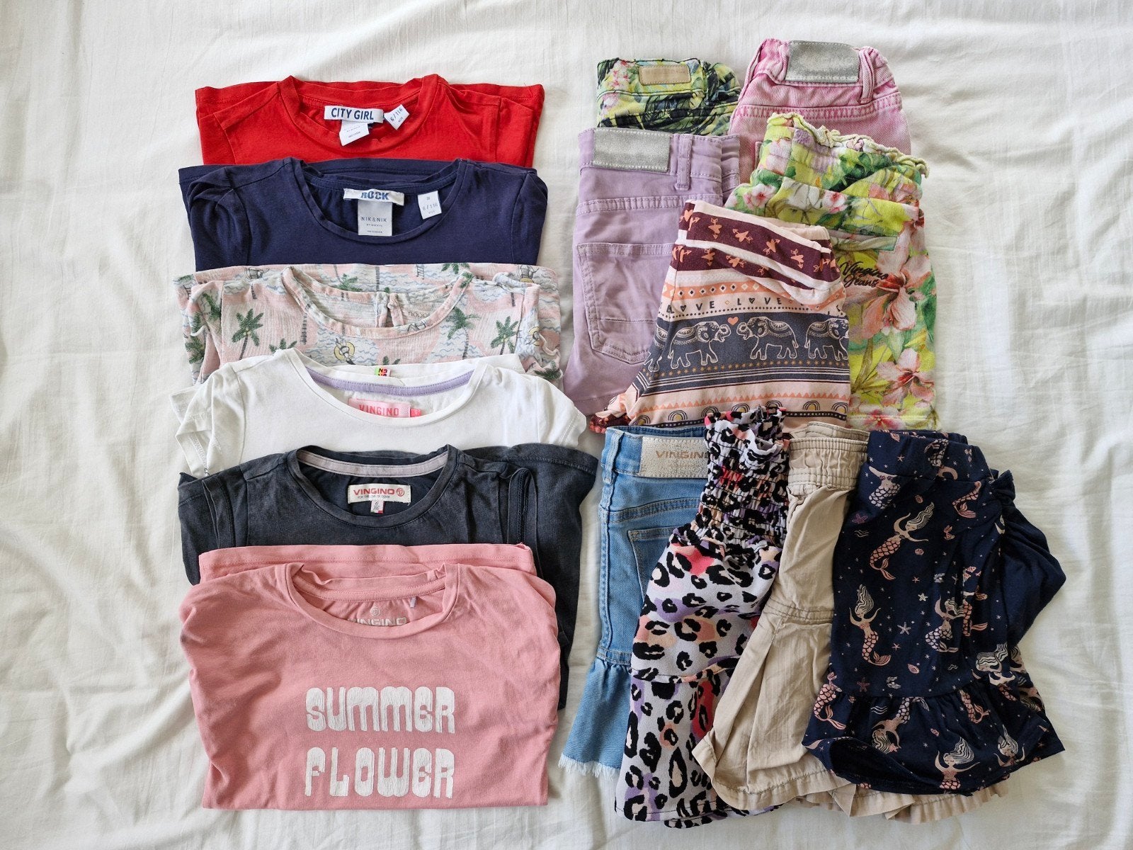 T-shirts, korte broeken, rokjes in maat 116 (oa Vingino), Gebruikt, Meisje, Setje, Diverse merken