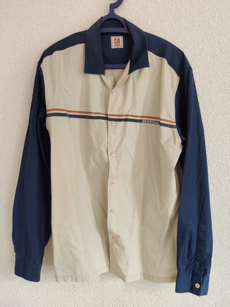 009. Desigual overhemd - Maat XL - Wit/blauw - Lange mouwen, Ophalen of Verzenden, Zo goed als nieuw, Halswijdte 43/44 (XL), Desiguel