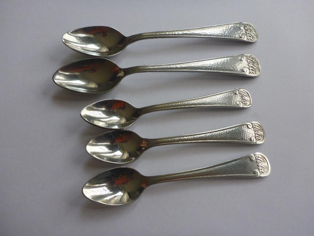 2 koffielepeltjes en 3 advocaatlepeltjes, sola, Ophalen of Verzenden, Zo goed als nieuw, Rvs of Chroom, Vaatwasserbestendig