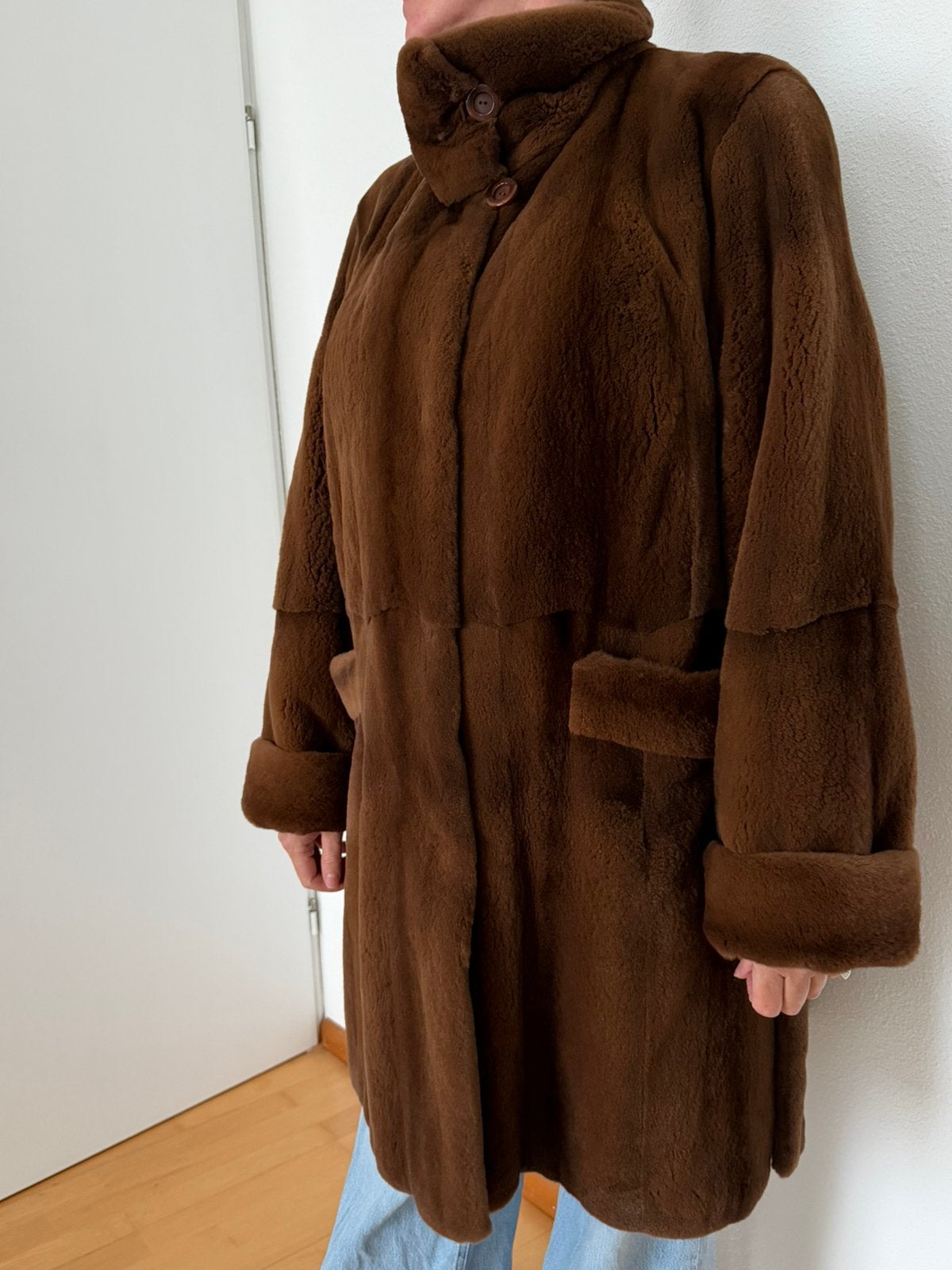 bontjas gemaakt van natuurlijk bont, Kleding | Dames, Ophalen, Zo goed als nieuw, Maat 46/48 (XL) of groter, Bruin